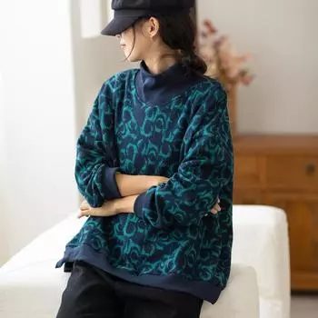 2024 новый литературный и художественный свитер большого размера женская осенне-зимняя одежда свободная бархатная утолщенная водолазка толстый мм верхняя куртка L тёмно-синий