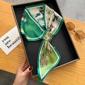 2024 Новый масляный рисунок ленты для волос шарф женские шелковые резинки для волос резинки для волос шейный галстук узкая сумка шарфы бандана аксессуары головной убор 15x75cm