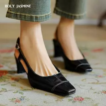 2024 Новый модный бренд женские туфли на высоком каблуке туфли-лодочки с открытой пяткой летние босоножки из натуральной кожи туфли женские туфли для вечеринки и свадьбы туфли-лодочки 34 чёрный