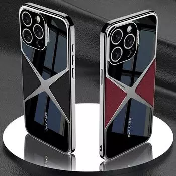 2024 Новый модный чехол из гальванизированной кожи для iPhone 14 15 ProMax, ультратонкий защитный чехол с защитой от падений и износа For iphone 14 Pro чёрный