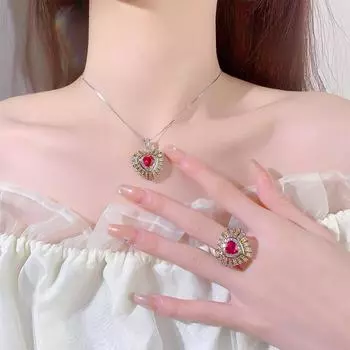 2024 новый модный костюм в форме сердца из красного корунда, порошка циркония и золота, женский 8X8