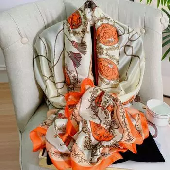 2024 Новый модный роскошный брендовый шелковый шарф для женщин, солнцезащитный крем, пляжное полотенце, узор с буквами, шали, накидки, женские банданы, хиджабы 180X90cm