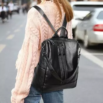 2024 Новый модный рюкзак, модный многофункциональный женский рюкзак из мягкой кожи, сумка-рюкзак чёрный