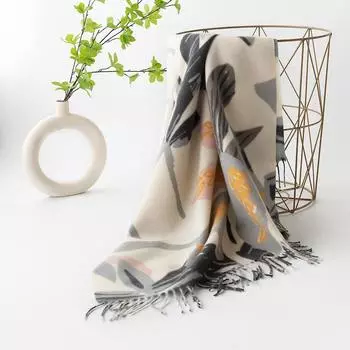 2024 Новый мягкий и теплый шарф с кисточками из искусственного кашемира с чернильным принтом, высококачественный женский шарф и шаль 180*80+10*2cm