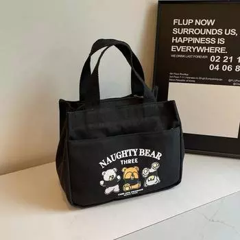 2024 новый мультфильм японский милый холст сумка женская сумка для мамы выходя на улицу бенто офисная сумка для работника женская чёрный