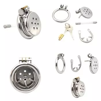 2024 Новый мужской раб, супер мини-клетка целомудрия из нержавеющей стали, устройство целомудрия, клетка для пениса, кольцо на член с замком, секс-игрушки для мужчин, 2 размера Small + stuck ring 40mm