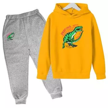 2024 Новый наряд для девочек с принтом динозавров, детская одежда, одежда для отдыха для мальчиков, детский комплект для мальчиков, комплекты домашней одежды для малышей 100