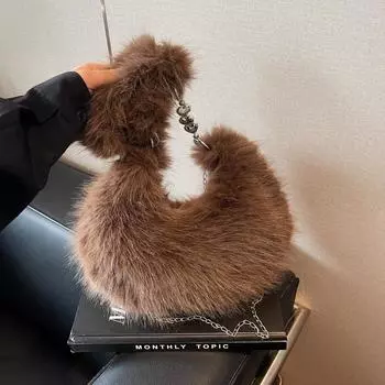 2024 новый нишевый дизайн плюшевая сумка женская осенне-зимняя универсальная сумка-мессенджер с цепочкой ручная плюшевая сумка подмышкой