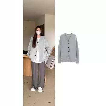 2024 новый однотонный свитер с длинными рукавами для ранней весны, короткая куртка для женщин, весенний и осенний дизайн, свободный кардиган, повседневный топ S серый
