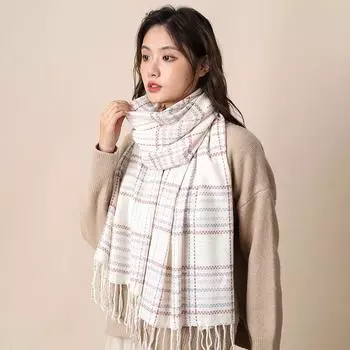 2024 Новый осенне-зимний белый шарф для женщин, зимнее ощущение высокого класса, толстый и теплый шарф, клетчатая шаль, универсальная 200*50