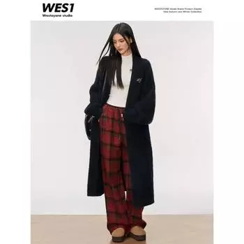 2024 новый осенне-зимний длинный кардиган из искусственной норки, женский ленивый темперамент, ленивое мягкое вощеное трикотажное пальто one size fits all чёрный