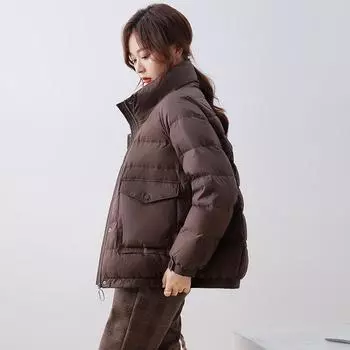 2024 новый осенне-зимний литературный пуховик с воротником-стойкой, женский короткий модный свободный и универсальный теплый белый пуховик S