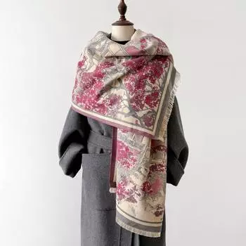 2024 Новый осенне-зимний шарф с утолщенным искусственным кашемиром, двухсторонний, противохолодный и ветрозащитный теплый шарф с принтом для женщин 66x186cm