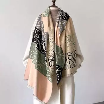 2024 Новый осенне-зимний женский теплый цветочный шарф с геометрическим узором, клетчатый двухсторонний жаккардовый шарф с имитацией кашемира 66x186cm