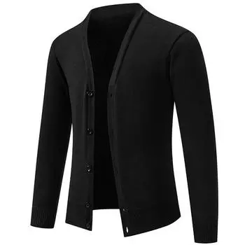 2024 Новый осенний мужской флисовый кардиган осенний мужской вязаный кардиган с V-образным вырезом приталенный тонкий свитер мужской однотонный повседневный свитер M светло-серый