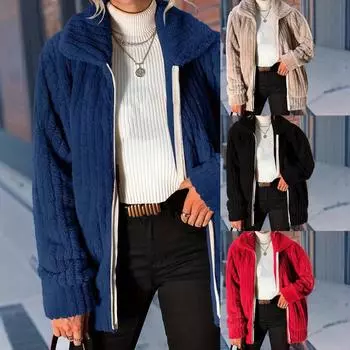 2024 Новый плюшевый кардиган с длинными рукавами, пуловер, куртка для женщин S