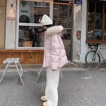 2024 Новый Популярный 90% Белый Утиный Пух Меховой Воротник Маленький Свежий Возрастной Уменьшение Pie Overcome Пуховик Женская Утолщенная Куртка С Капюшоном S розовый