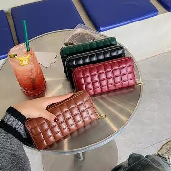 2024 Новый повседневный длинный ромбовидный кошелек женский простой клатч студенческая сумка для карт большой емкости универсальный кошелек красный