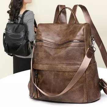 2024 Новый повседневный ретро-рюкзак для женщин, мягкая кожаная многофункциональная сумка через плечо, простой и универсальный, рюкзак большой вместимости