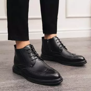 2024 Новый продукт мужская трендовая деловая обувь с высоким берцем, короткие ботинки, официальная мужская обувь Brock ретро модная обувь большого размера для мужчин 38