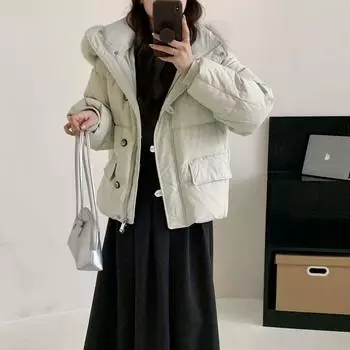 2024 новый пуховик с большим меховым воротником из лисы, женская короткая свободная повседневная утолщенная маленькая куртка S