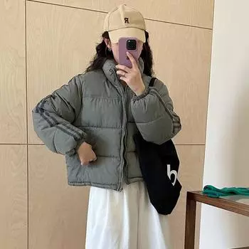 2024 новый пуховик с хлопковой подкладкой для женщин корейская версия воротник-стойка стиль Гонконг короткий маленький утолщенный теплый пуховик с хлопковой подкладкой для женщин S белый