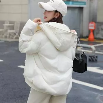 2024 Новый пуховик с капюшоном женский зимний короткий модный белый утиный пух большого размера S чёрный