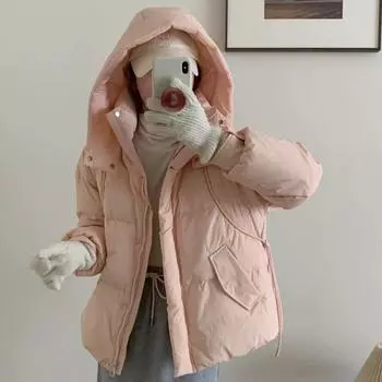 2024 новый пуховик женский короткий с капюшоном утолщенный жакет свободного покроя белый утиный пух зимнее пальто S 90-60 kg