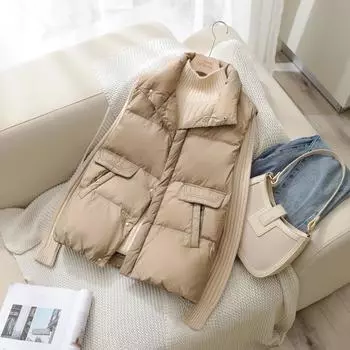 2024 новый пуховый жилет женский повседневный легкий жилет воротник-стойка застежка белая утиная пуховая куртка жилет куртка one size fits all белый