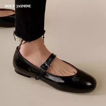 2024 Новый размер 33-40 Женские балетки на плоской подошве из натуральной кожи с пряжкой на ремне Повседневные мокасины на низком каблуке Роскошные офисные туфли Мэри Джейн для женщин 34 чёрный