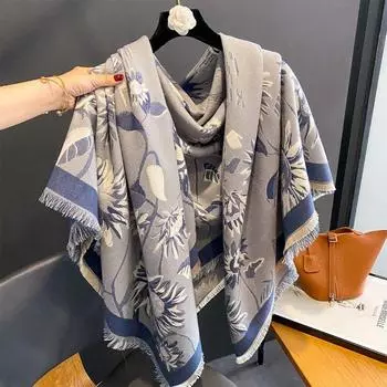 2024 Новый ретро-шарф с принтом подсолнечника с утолщенным и большим квадратным шарфом, модная и универсальная накидка в стиле шали 132x134cm