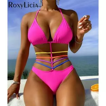 2024 Новый сексуальный цельный купальник с запахом на бретельках, женский купальник, женский монокини с высоким вырезом, купальный костюм, купальный костюм S розовый