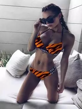 2024 новый сексуальный купальник-бикини с жесткой сумкой LOVE, полосатый разделенный купальник для женщин S чёрный