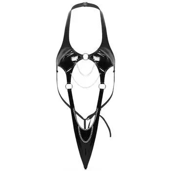 2024 Новый, Сексуальный Забавный Костюм Из Лакированной Кожи Цельный Бретелька Линия Красивое Забавное Нижнее Белье S