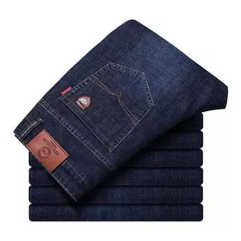 2024 Новый сезон, удобные, эластичные, свободные джинсы, мужские, с высокой талией, прямые брюки, длинные брюки, щедрые и простые мужские брюки 28 светло-синий