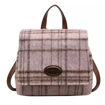 2024 новый шерстяной рюкзак для студентов, контрастный цвет, клетчатый рюкзак большой емкости, модная ветровая сумка для колледжа, женская розовый