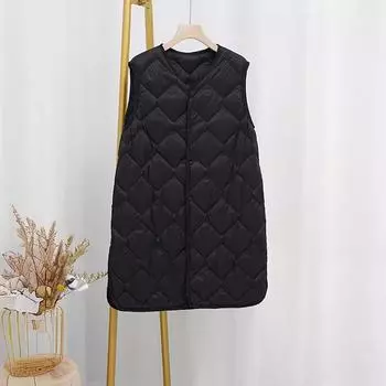 2024 новый средний и длинный легкий пуховый жилет женский внутренний без воротника с V-образным вырезом внутренний жилет ромбовидный легкий жилет L хаки