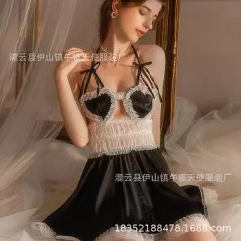 2024 новый стиль для девочек чистое желание полые сращивания кружева горячая перспектива открытая спина подтяжки ночная рубашка женщины 1715 M