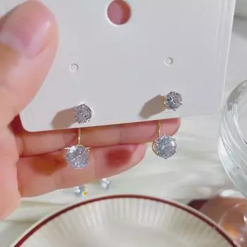 2024 Новый стиль корейской роскоши два в одном крупные серьги из циркония, простой и элегантный дизайн золотой