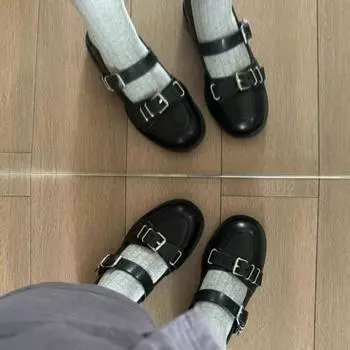 2024 Новый стиль Круглый носок Неглубокий носок Однотонные женские туфли Модные женские туфли Мэри Джейн на среднем каблуке с ремешком и пряжкой 35 чёрный