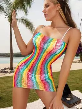 2024 Новый стиль мода пляж мини платье женское нижнее белье цвета радуги эротические сетчатые короткие рубашки для женщин сексуальное обтягивающее белье XS