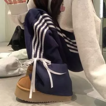 2024 Новый стиль, прямые брюки с бантом и лентой, спортивные штаны S чёрный