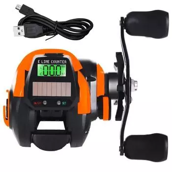 2024 Новый стиль рыболовной катушки USB и солнечная зарядка Электронная приманка для литья светодиодный экран 7.2:1. Водонепроницаемый рыболовный барабан для литья в соленой воде Right оранжевый