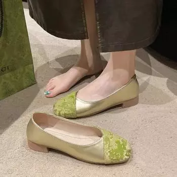 2024 Новый стиль удобные женские туфли на каблуке с квадратным носком и толстым каблуком и слипонами в тон Zapatos Mujer 35 бежевый