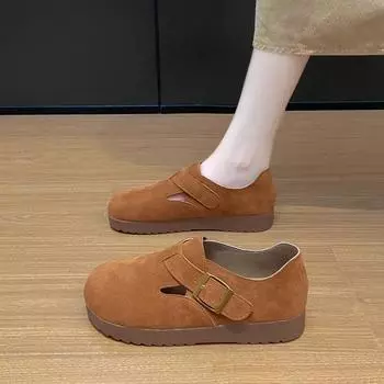 2024 Новый стиль Универсальные однотонные туфли с круглым носком и плоской подошвой Удобные туфли без застежек с неглубоким носком для весны и осени для женщин 35