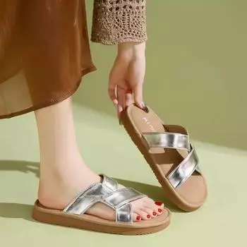 2024 Новый стиль Универсальные популярные высококачественные женские тапочки с открытым носком Плоские удобные однотонные простые женские туфли 35 абрикосовый