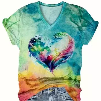 2024 Новый стиль, женская футболка с принтом сердца, футболка большого размера, верхняя женская одежда, дизайн с коротким рукавом, блузка больших размеров 5XL S