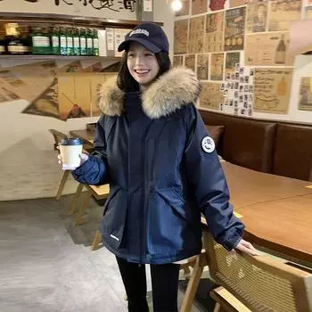 2024 новый темно-синий пуховик женский tooling pie crossings короткий маленький большой меховой воротник зимнее пальто для пары S 90-60kg