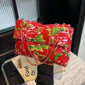 2024 Новый Темперамент Модный Дизайн Кроссбоди Женская Сумка Зарубежный Стиль Цветок Национальный Стиль Большая Вместимость Текстурированная Сумка На Плечо чёрный