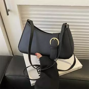 2024 новый темпераментный модный дизайн одно плечо через плечо иностранный стиль однотонный подмышкой простая текстура маленькая квадратная сумка через плечо чёрный